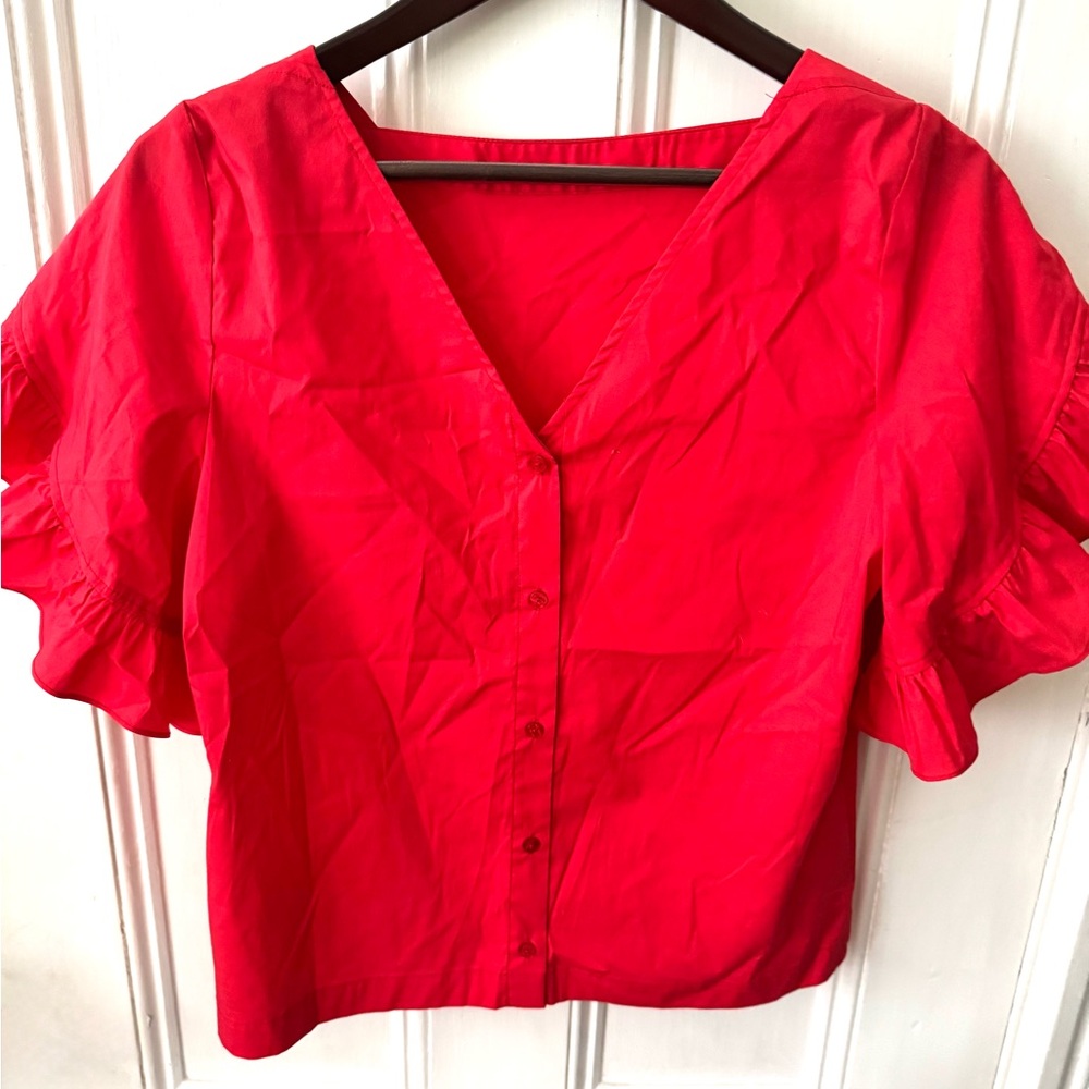 Red Ruffle Sleeve top - Picture 2 of 4
